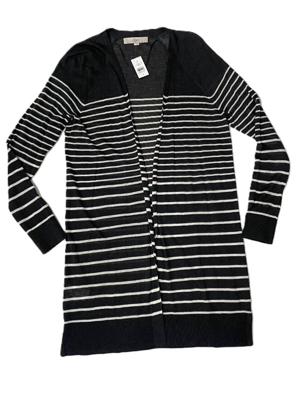 Loft Longline Cardigan Sz S Open Front Sweater Knit Sheer Layering Stripe NWT